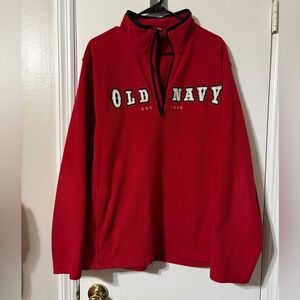 Vintage Old Navy Red 1/4 Zip Fleece Letter Stitch sweater large